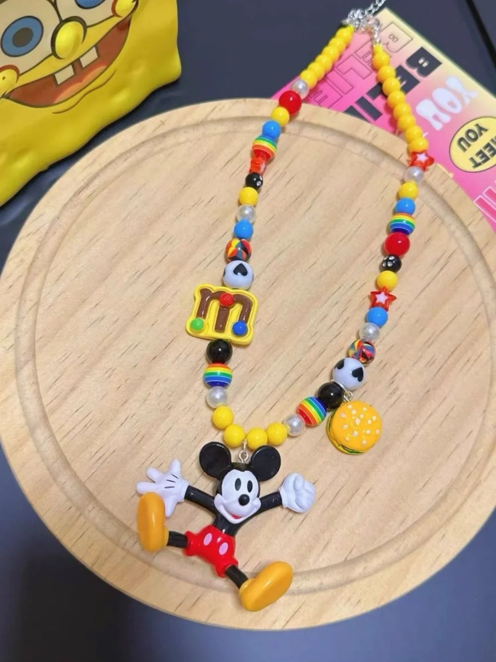 Disney Colorful Beaded Mickey Mouse Necklace in Yellow, Red, Black, Blue
